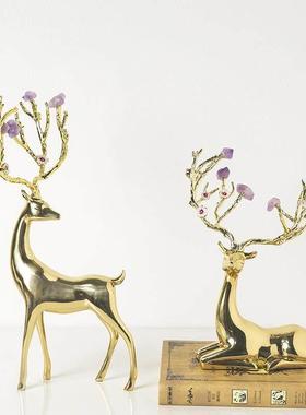 柏梵新中式轻奢纯铜梅花鹿摆件家居饰品客厅酒柜玄关高档铜鹿装饰