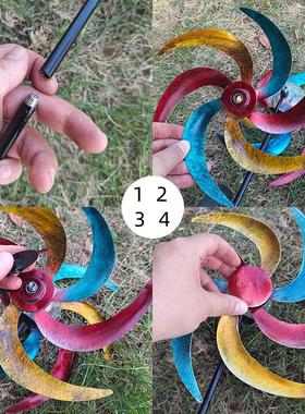 户外可旋转铁艺风车花园太阳能灯装饰别墅庭院幼儿园创意扦插摆件