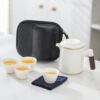 Portable travel tea set set mutton fat jade porcelain tea cup anti-scalding with tea tray simple camping quick cup for business trip