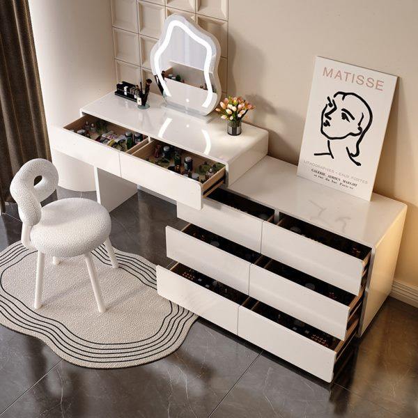 钢琴烤漆法式实木梳妆台卧室现代简约轻奢收纳柜一体奶油风化妆台,淘宝优惠券,粉丝福利购,淘宝优惠卷