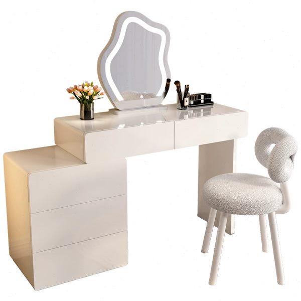 钢琴烤漆法式实木梳妆台卧室现代简约轻奢收纳柜一体奶油风化妆台,淘宝优惠券,粉丝福利购,淘宝优惠卷
