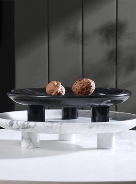软装中古黑白大理石托盘现代简约家居样板房酒店奢石果盘收纳摆件