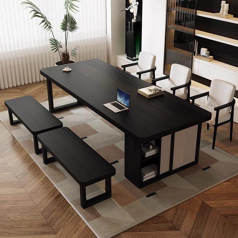 黑色全实木书桌书柜一体学习办公桌工作台大板桌去客厅化长条桌子,淘宝优惠券,粉丝福利购,淘宝优惠卷
