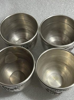 古玩收藏梅兰竹菊四个一套茶杯浮雕诗文家居客厅摆件