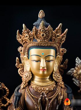 四臂观音铜像 尼泊尔现代居家桌面紫铜镀金镀银观音菩萨铜像 1尺