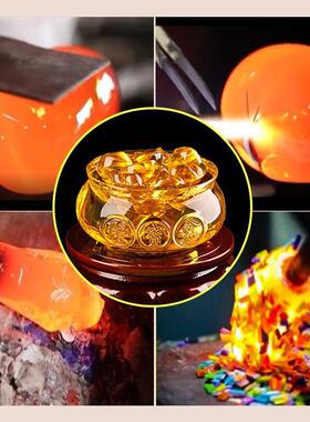 黄水AL100356家聚宝晶盆摆底件座淄博琉璃元宝玄关客厅桌面饰品办