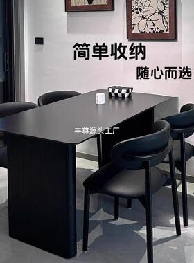 极简合意式黑色哑光岩板餐型桌椅小户轻NIL奢家用出租屋饭桌组长