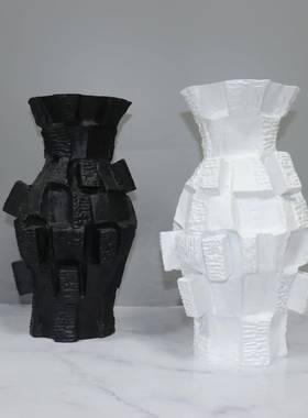 现树代简约创凹凸品脂花器亚光白样意板间售凹凸花器楼部家居客厅