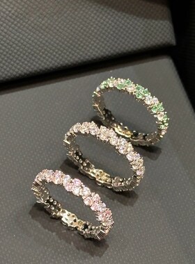 新品多巴胺密镶粉色绿色麦穗戒指玫瑰闪耀戒指闺蜜款粉色方糖戒指