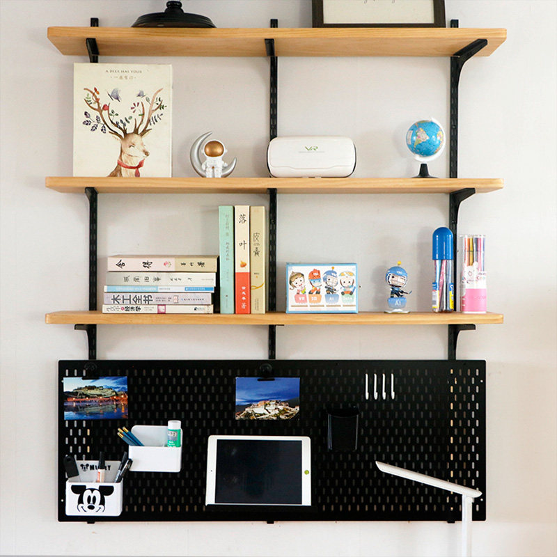 Perforated board bookshelf wall shelf solid wood partition multi-layer bookshelf wall hanging bookcase desk wall decorative shelf
