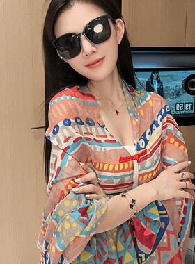 巴比伦夏日防晒旅游披肩时尚百搭红色薄款民族风拍照优雅气质女潮