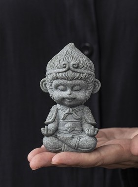 青砂石孙悟空大圣茶宠小摆件桌面创意鱼I缸造景家居装饰工艺品礼