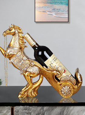 欧式创意双战马红酒架子摆件家y用客厅高档时尚现代轻奢酒柜装饰