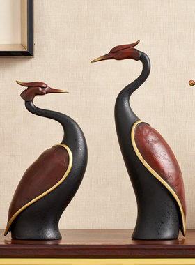 新中式情侣仙鹤摆件n轻奢客厅酒柜电视柜玄关家居软装饰品乔迁新