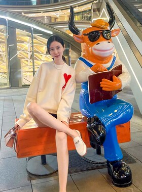 卡通玻璃钢牛雕塑大型户外商场火锅店门口装饰开业落地牛模型摆件