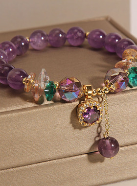 天然紫色水晶手链女ins小众设计微镶锆石手串送女友闺蜜手环饰品