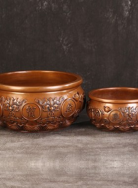 徽匠铜韵 紫铜聚宝盆纯铜零钱摆件铜缸客厅装饰工艺品办公室店铺