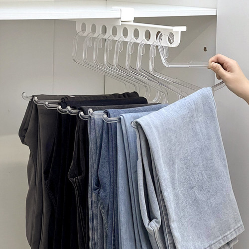 裤架伸缩滑轨衣柜内置抽拉式顶装家E用收纳多功能多层折叠裤衣架 - 图2