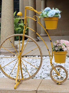 户外自行车花架做旧铁艺庭院花园阳台布置欧式橱窗装饰品园艺摆件
