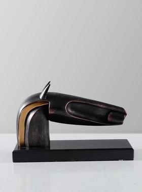 现123新头中式板房马摆件代树脂大样理石抽象动物马桌面书柜摆件