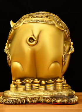 纯铜大号c福字猪储蓄罐摆件元宝布袋金猪喜庆用品家居店铺摆件