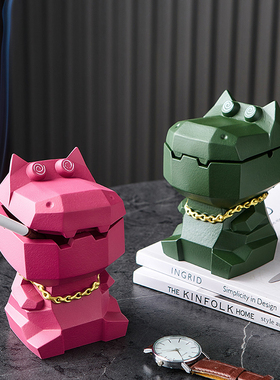 创意可爱带盖烟灰缸家用客厅茶几卡D通几何办公室桌面装饰品小摆