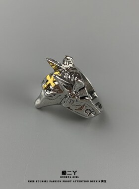 酷二丫覆古阿努比k斯开口戒指胡狼头霸气食戒指大气潮亚文化手饰