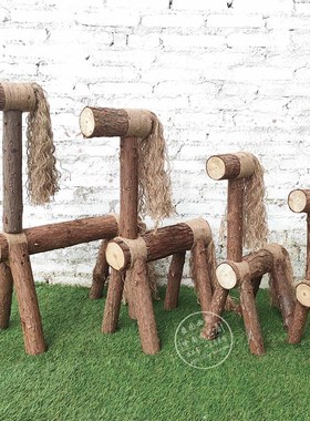 创意木头马仔实木手n工小木马造型造景装饰道具田园风格森林系列