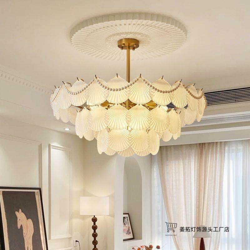 新款现代奢贝壳珍客珠卧法式中古厅室房轻间餐厅玻璃水晶894吊灯,淘宝优惠券,粉丝福利购,淘宝优惠卷