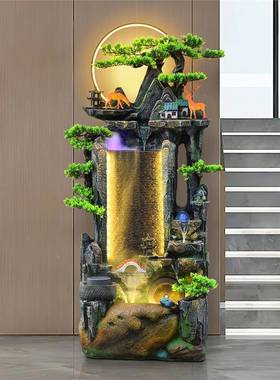 假山流水喷泉客循环水财21012风招水轮办公厅室鱼缸造景观装落饰