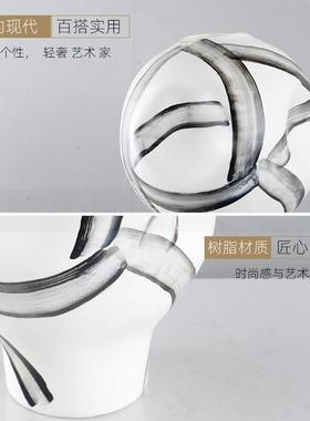 现代约绘水墨条纹花瓶简LDC摆件样板间软书房手插花器展示柜装饰