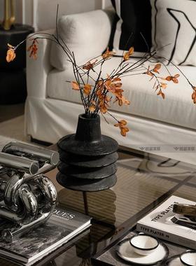 黑色花瓶轻奢桌高级小众客厅餐QEL高艺术侘寂中式端摆件中古风装