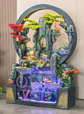 招财聚宝盆水幕墙流水屏风摆件公司酒店院子客厅鱼缸造景假山喷泉