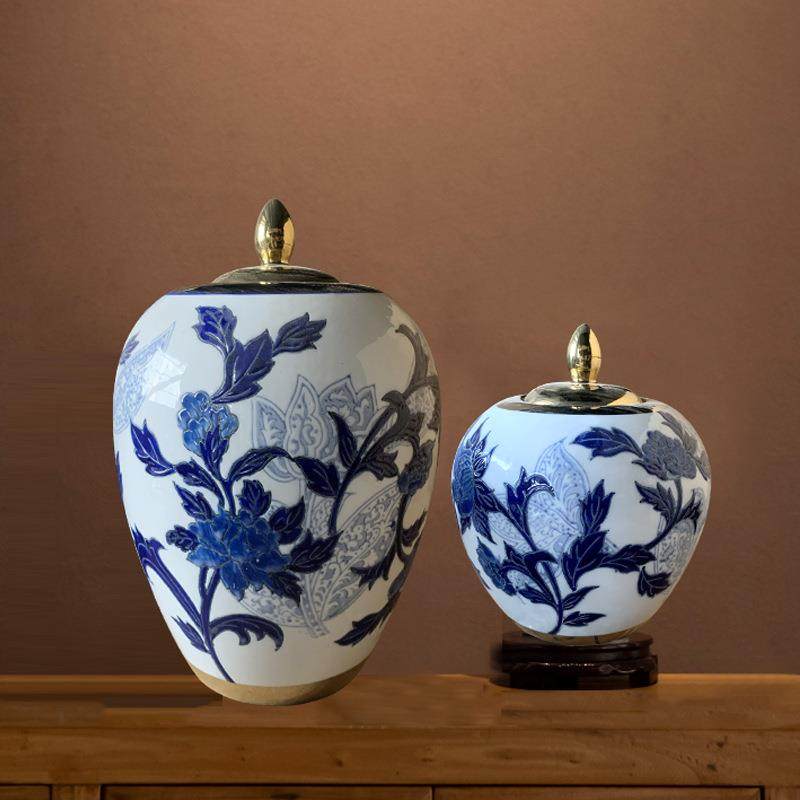 描金青花瓷花瓶新中式储物罐居关OPE餐家桌装饰品玄陶插瓷花器摆,淘宝优惠券,粉丝福利购,淘宝优惠卷