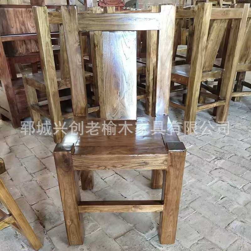 老榆木民宿房子桌椅卡座沙发椅子酒吧桌子靠背椅圈椅简约饭店餐椅 - 图2