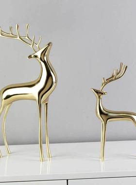 北欧轻奢招财铜鹿纯铜摆件家居饰品黄铜装饰品客厅电视柜玄关摆件