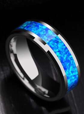 轻奢高档斑斓戒指男轻奢时尚镶澳宝石食指钨金男士指环可刻字礼物