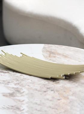 现盘代极简托DMV不规则竹盘排果式轻奢样板房间软装饰品欧摆件家