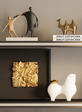 意式轻奢黑金几何艺术高档摆x件客厅大平层别墅酒柜开放格软装饰