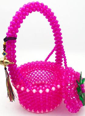 手工串珠送子小花篮家居装饰摆件客厅收纳结婚送礼编织礼物成品