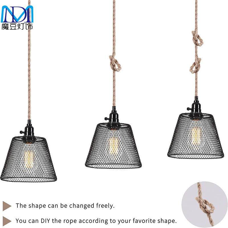 亚马逊美式复古工插业入式灯悬挂灯麻绳三头厅厨房岛卧室MD202302,淘宝优惠券,粉丝福利购,淘宝优惠卷