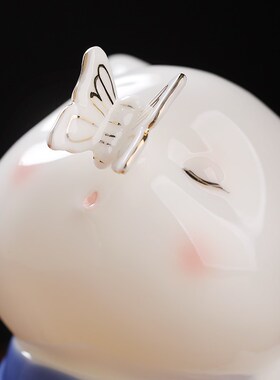 陶瓷可爱小猫咪摆件 创意书桌办公室工位解压桌面动物轻奢装饰品