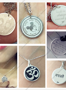 圆牌项链 定制刻字刻照片DIY图案闺蜜礼物纯银圆形男女情侣锁骨链