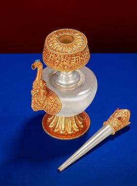 尼泊尔进口家用供具文巴壶纯铜鎏金银手工贲巴壶用品净水壶大中小