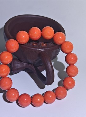 天然海竹仿珊瑚手串单圈手链佛家七宝本命年男女新中式饰品禅意