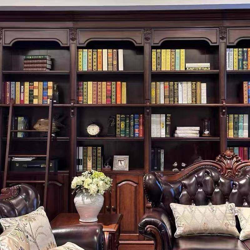 柜美式实木白书黑胡桃高端满墙储物书橱法式复色古蜡木靠墙JAN书,淘宝优惠券,粉丝福利购,淘宝优惠卷