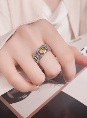 锦河畔 s925纯银复古做旧珠重工图案古风开口戒指男女款