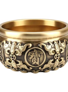 纯铜招财聚宝盆黄铜米缸存钱罐八福聚宝摆K件玄关客厅柜台装饰礼