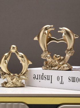 金色海豚摆件轻奢k高档装饰品家居客厅玄关桌面酒柜工艺品创意礼