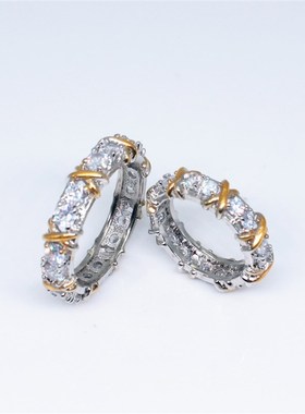 Young热卖欧j美镀金分色镶嵌锆石戒指 时尚豪华潮流女戒 首饰品